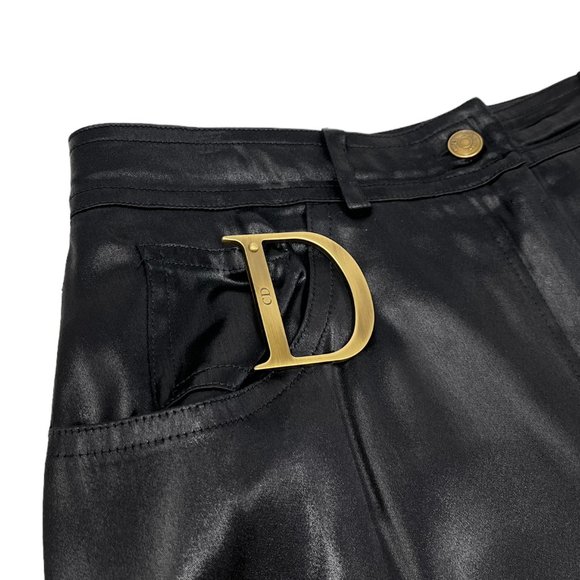 Christian Dior Vintage D Buckle Satin Skirt #40 Zip Black Gold [103155] - Picture 7 of 10